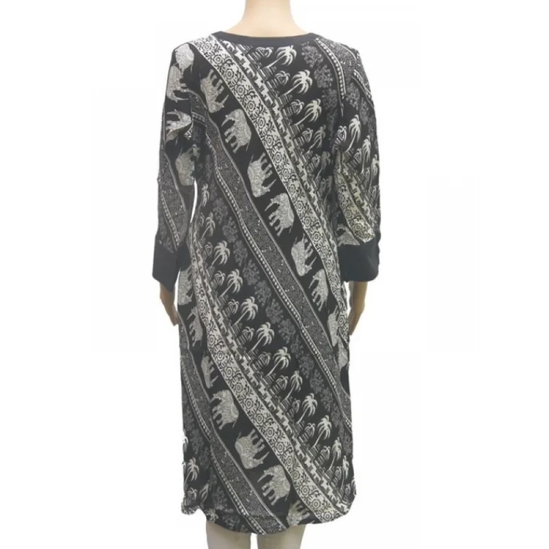 Generic Women's Rayon Kurtis (Black, White, XL) - Image 4
