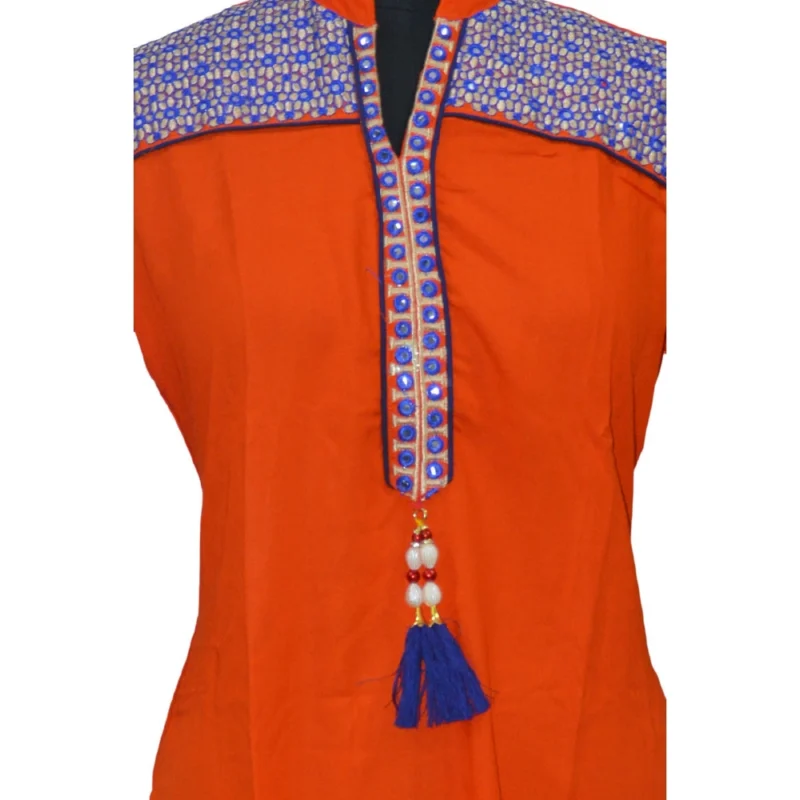 Generic Women's Rayon Kurtis (Orange, XXL) - Image 2