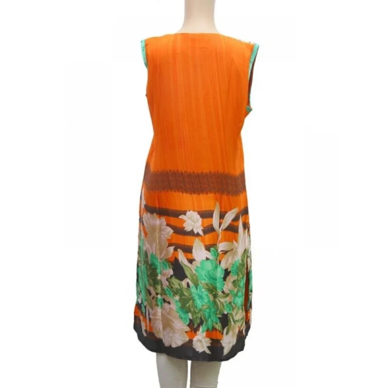 Generic Women's Synthetic Kurtis (Orange, Multi, L) - Image 4