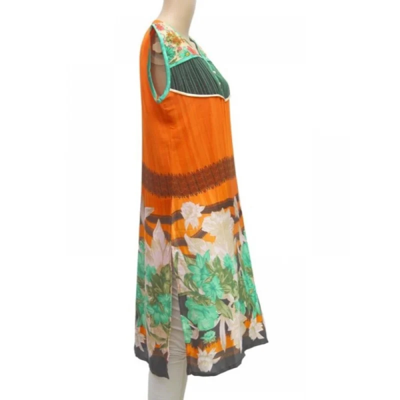 Generic Women's Synthetic Kurtis (Orange, Multi, L) - Image 3