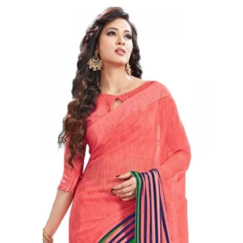 Generic Womens Geogrette Saree with Blouse Digital Printed Saree (Peach, 6.25 Mtr) - Image 2