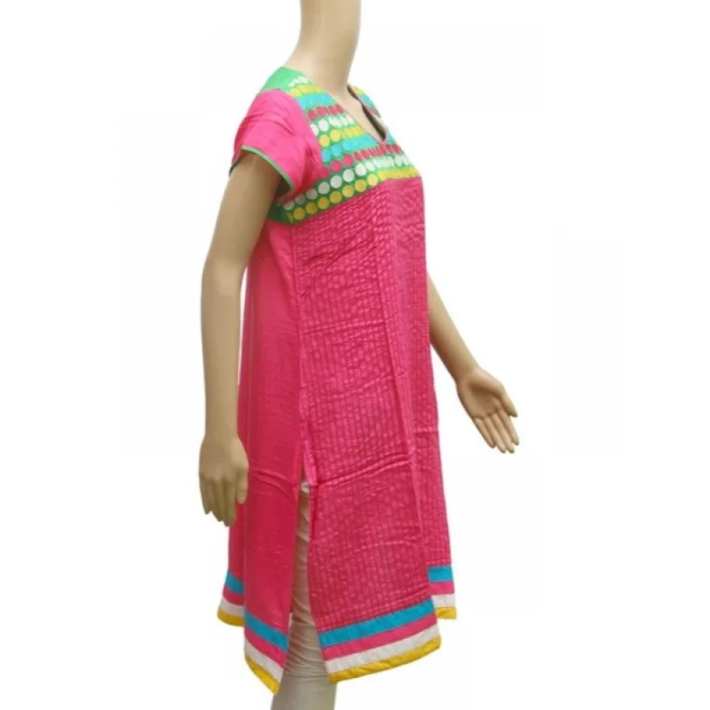 Generic Women's Rayon Kurtis (Pink, Green, L) - Image 3