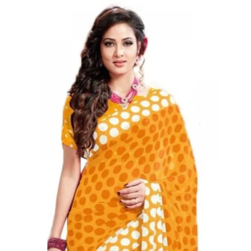 Generic Womens Geogrette Saree with Blouse Digital Printed Saree (Yellow, 6.25 Mtr) - Image 2