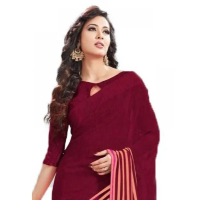 Generic Womens Geogrette Saree with Blouse Digital Printed Saree (Maroon, 6.25 Mtr) - Image 2