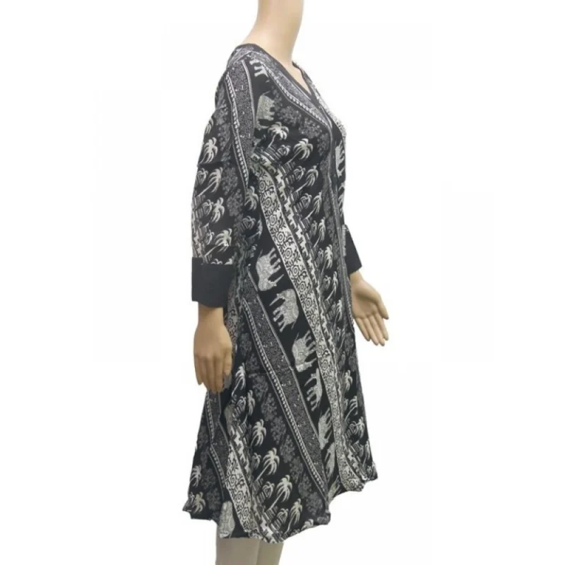 Generic Women's Rayon Kurtis (Black, White, XL) - Image 3