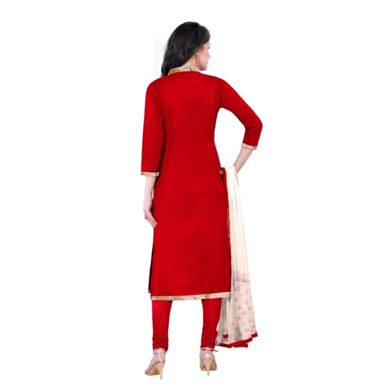 Generic Women's Cotton Unstitched Salwar-Suit Material With Dupatta (Red, 2-2.5mtrs) - Image 2
