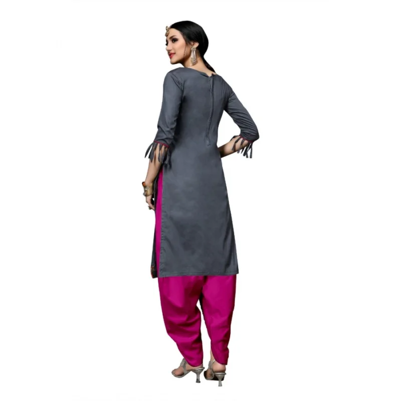 Generic Women's Cotton Unstitched Salwar-Suit Material With Dupatta (Grey, 2-2.5mtrs) - Image 2
