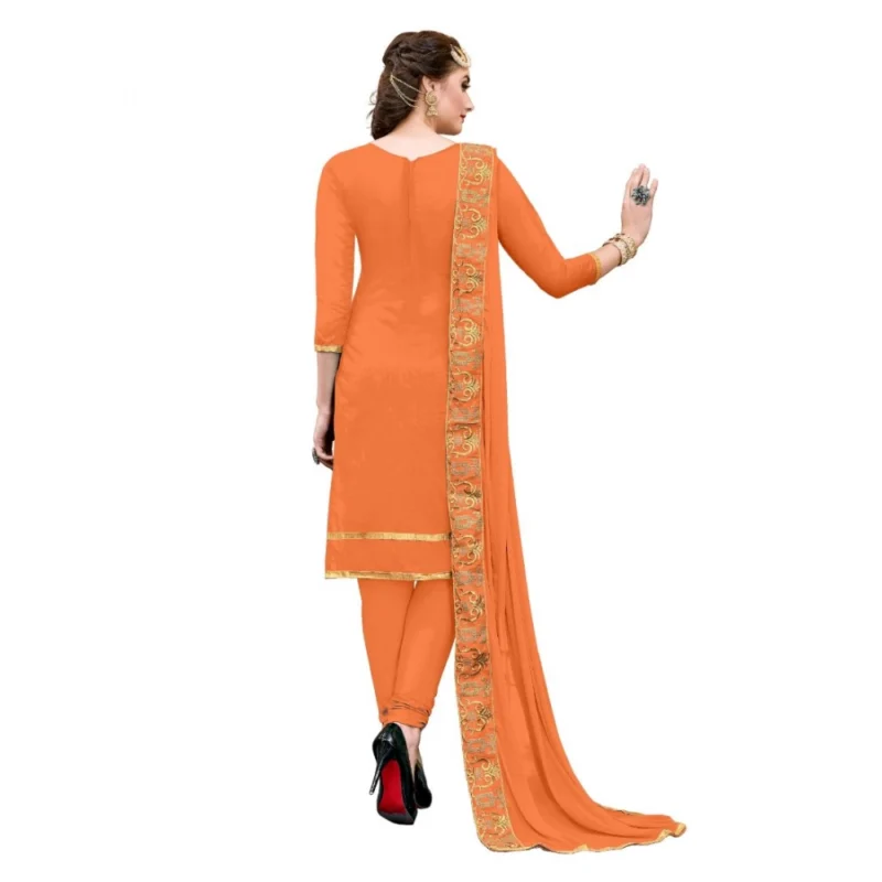 Generic Women's Chanderi Cotton Unstitched Salwar-Suit Material With Dupatta (Oranage, 2-2.5mtrs) - Image 2