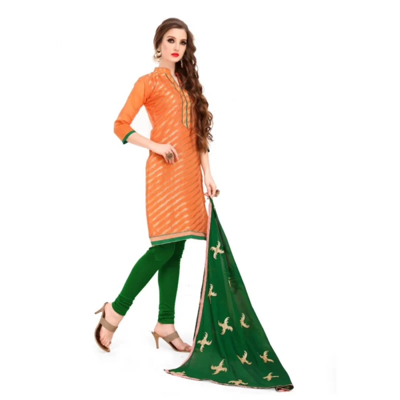 Generic Women's Banarasi Jacquard Unstitched Salwar-Suit Material With Dupatta (Oranage, 2-2.5mtrs) - Image 3