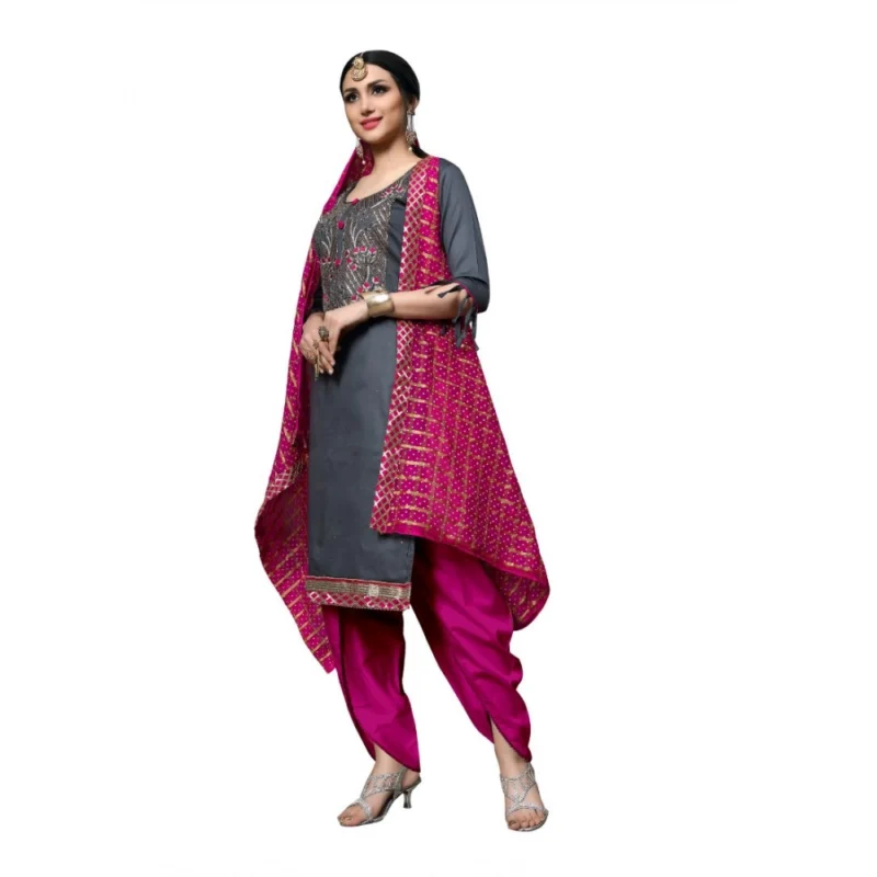 Generic Women's Cotton Unstitched Salwar-Suit Material With Dupatta (Grey, 2-2.5mtrs) - Image 3