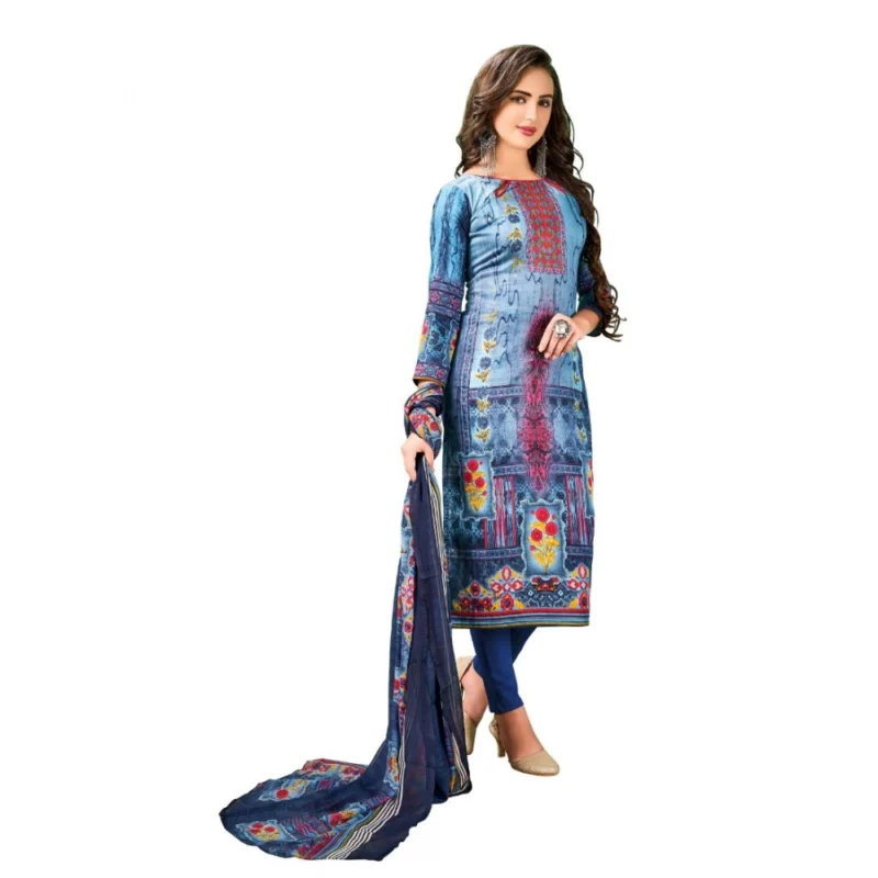Generic Women's Cotton Unstitched Salwar-Suit Material With Dupatta (Multi, 2-2.5mtrs) - Image 3