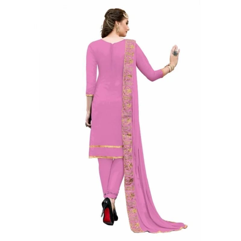 Generic Women's Chanderi Cotton Unstitched Salwar-Suit Material With Dupatta (Pink, 2-2.5mtrs) - Image 2