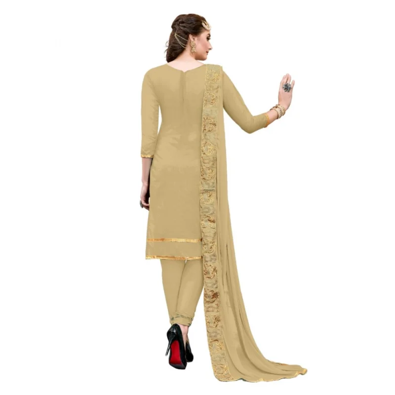 Generic Women's Chanderi Cotton Unstitched Salwar-Suit Material With Dupatta (Light Green, 2-2.5mtrs) - Image 2