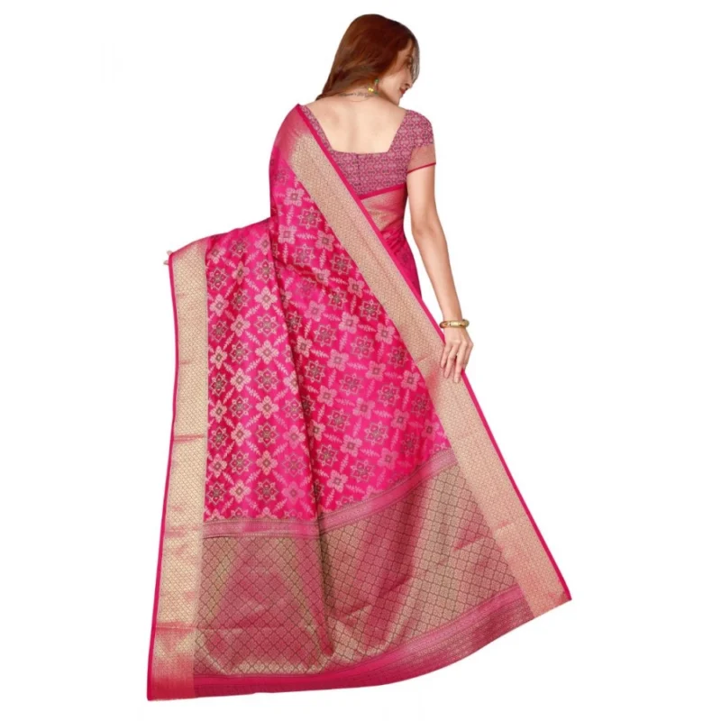 Generic Women's Kanjivaram Silk Saree with Blouse (Pink, 5-6 Mtrs) - Image 2