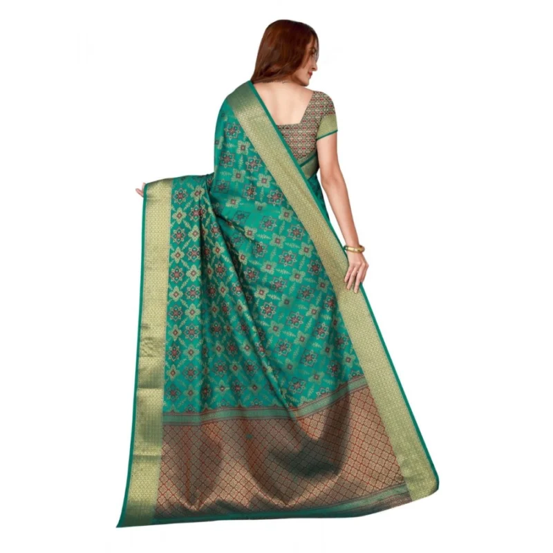 Generic Women's Kanjivaram Silk Saree with Blouse (Green, 5-6 Mtrs) - Image 2