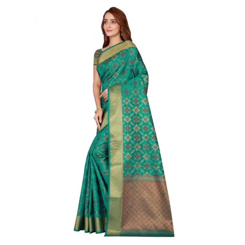 Generic Women's Kanjivaram Silk Saree with Blouse (Green, 5-6 Mtrs) - Image 3