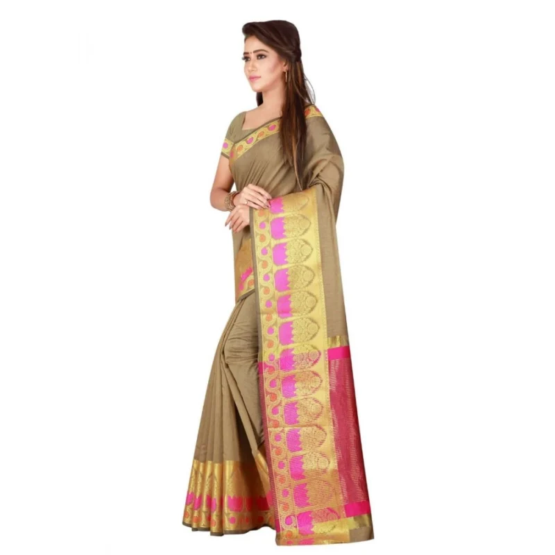 Generic Women's Cotton Saree with Blouse (Multi, 5-6 Mtrs) - Image 3