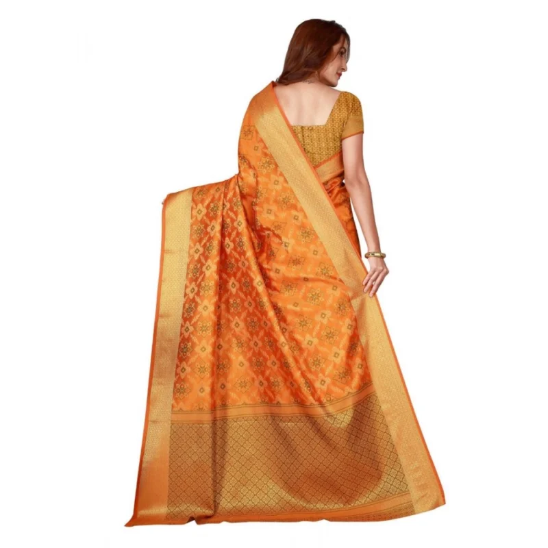 Generic Women's Kanjivaram Silk Saree with Blouse (Yellow, 5-6 Mtrs) - Image 2