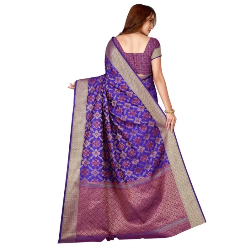 Generic Women's Kanjivaram Silk Saree with Blouse (Blue, 5-6 Mtrs) - Image 2