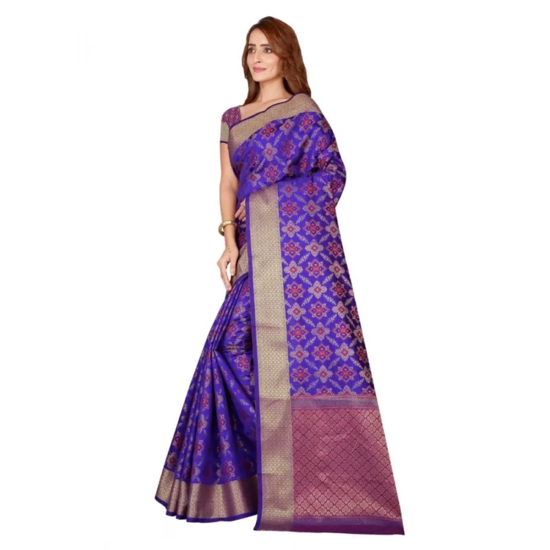 Generic Women's Kanjivaram Silk Saree with Blouse (Blue, 5-6 Mtrs) - Image 3