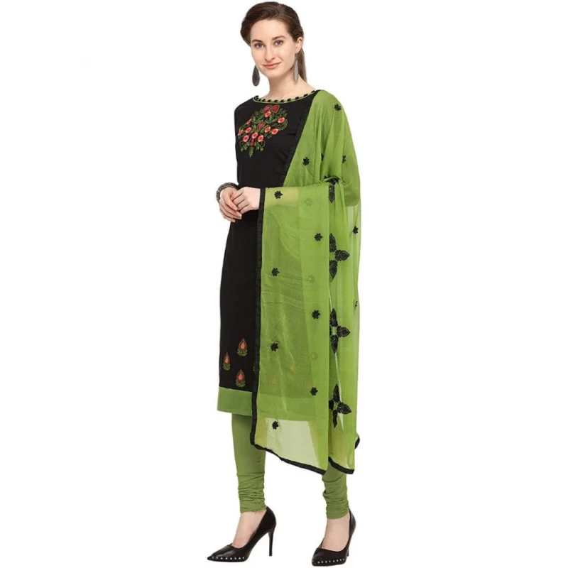 Generic Women's Slub Cotton Unstitched Salwar-Suit Material With Dupatta (Black, 2 Mtr) - Image 2