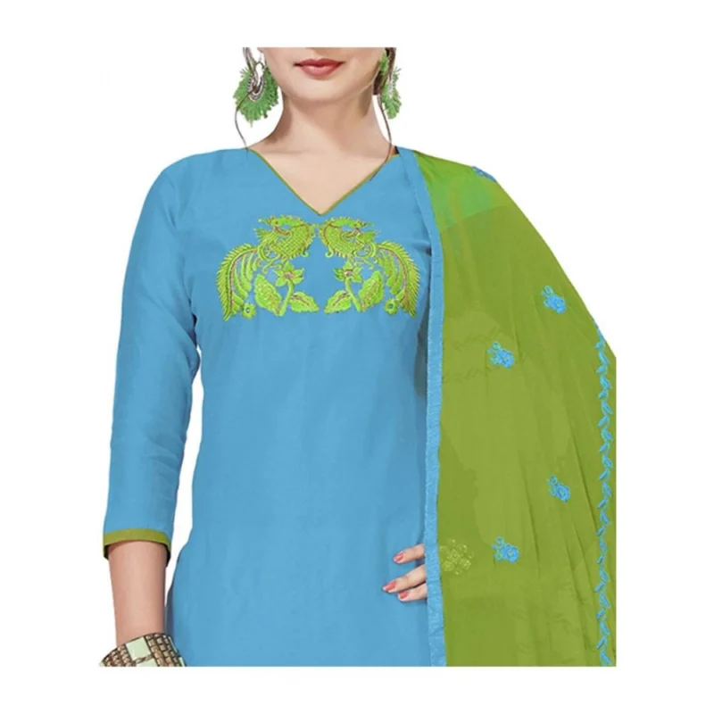 Generic Women's Modal Silk Unstitched Salwar-Suit Material With Dupatta (Sky Blue, 2 Mtr) - Image 3