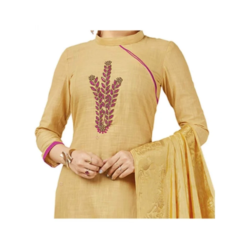 Generic Women's South Slub Cotton Unstitched Salwar-Suit Material With Dupatta (Beige, 2 Mtr) - Image 2