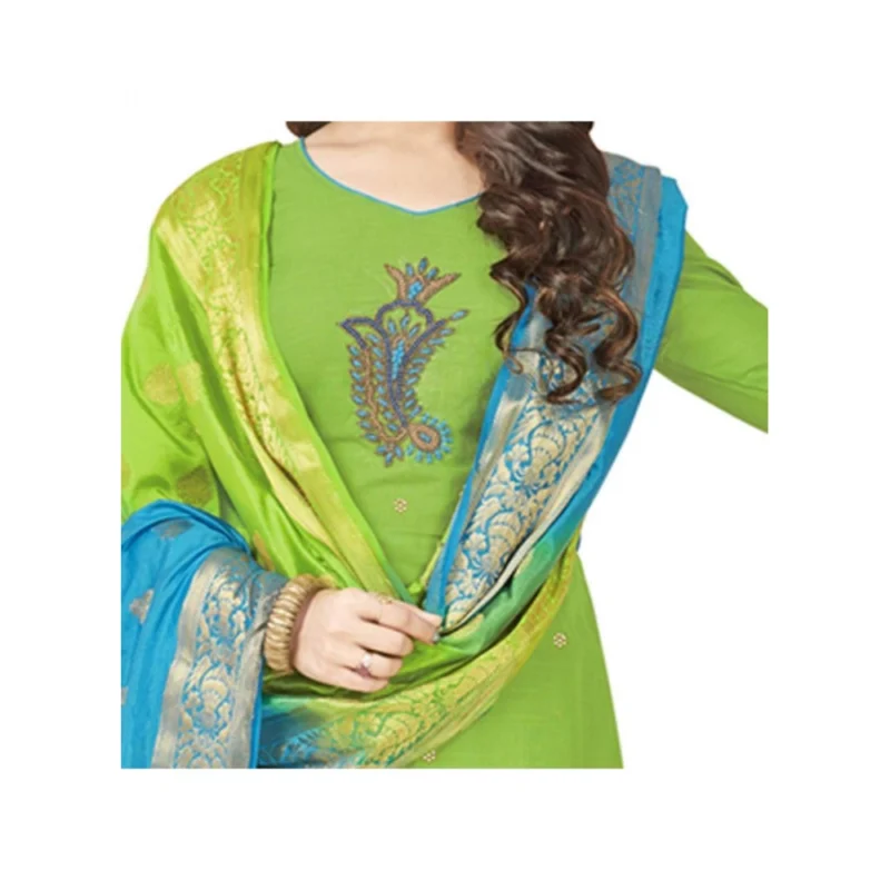 Generic Women's South Slub Cotton Unstitched Salwar-Suit Material With Dupatta (Green, 2 Mtr) - Image 2