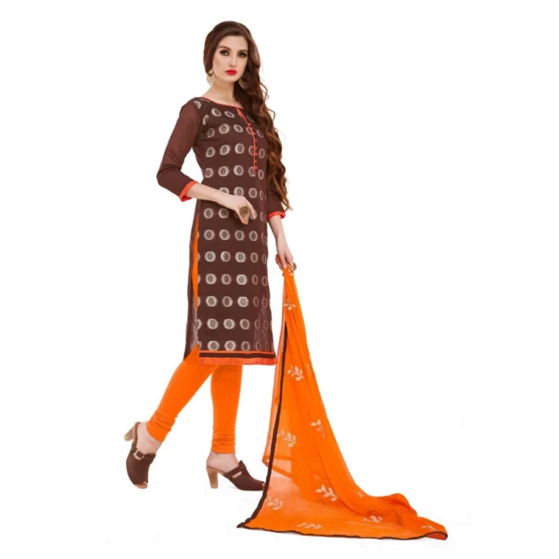 Generic Women's Banarasi Jacquard Unstitched Salwar-Suit Material With Dupatta (Brown, 2 Mtr) - Image 3