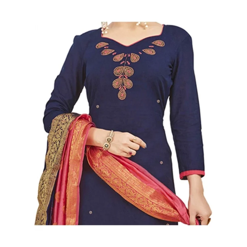 Generic Women's South Slub Cotton Unstitched Salwar-Suit Material With Dupatta (Blue, 2 Mtr) - Image 2