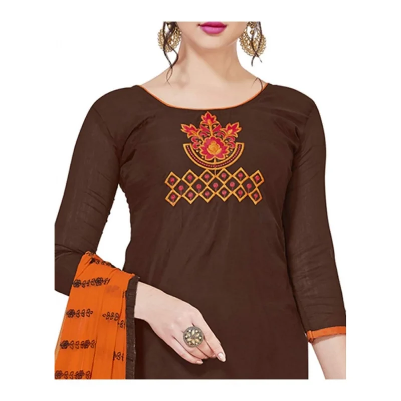 Generic Women's Modal Silk Unstitched Salwar-Suit Material With Dupatta (Brown, 2 Mtr) - Image 3