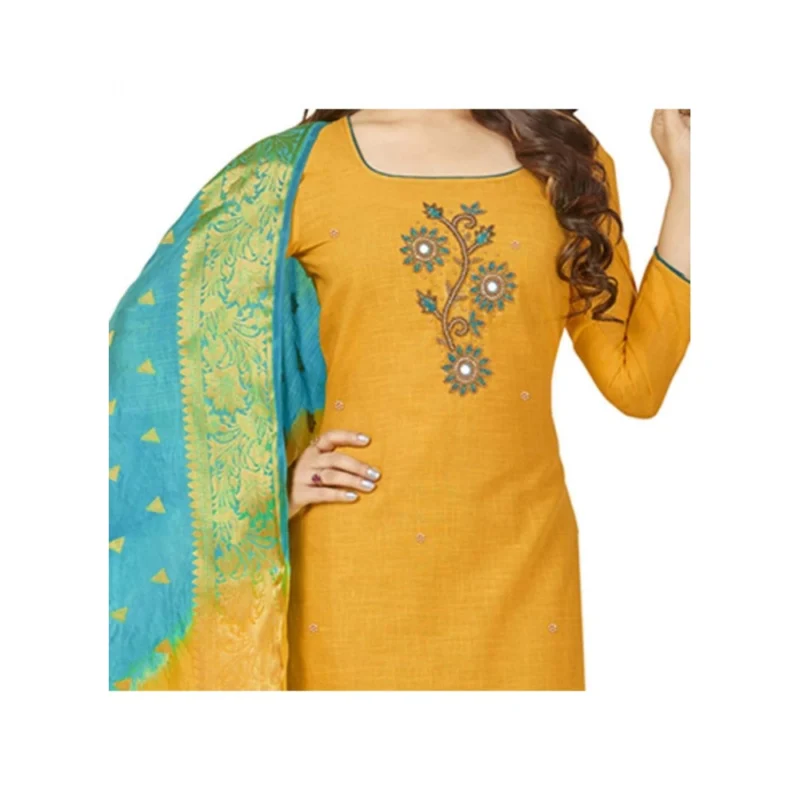Generic Women's South Slub Cotton Unstitched Salwar-Suit Material With Dupatta (Yellow, 2 Mtr) - Image 2