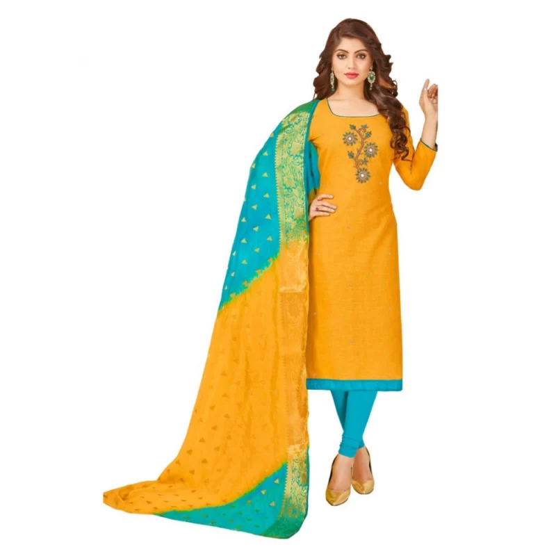 Generic Women's South Slub Cotton Unstitched Salwar-Suit Material With Dupatta (Yellow, 2 Mtr)
