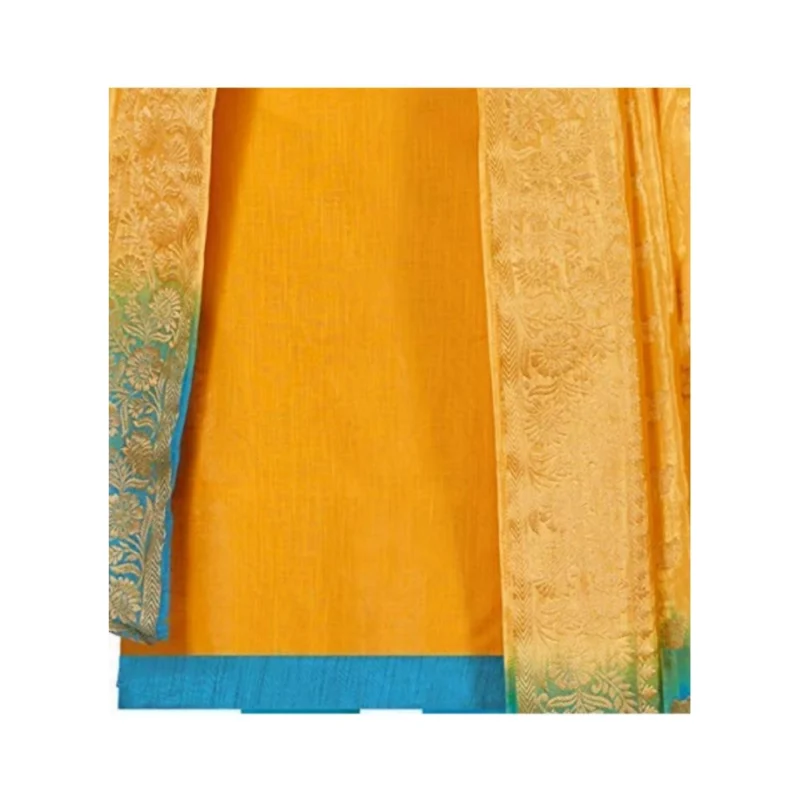 Generic Women's Slub Cotton Unstitched Salwar-Suit Material With Dupatta (Yellow, 2 Mtr) - Image 2