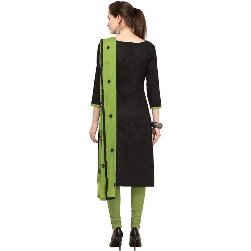 Generic Women's Slub Cotton Unstitched Salwar-Suit Material With Dupatta (Black, 2 Mtr) - Image 3