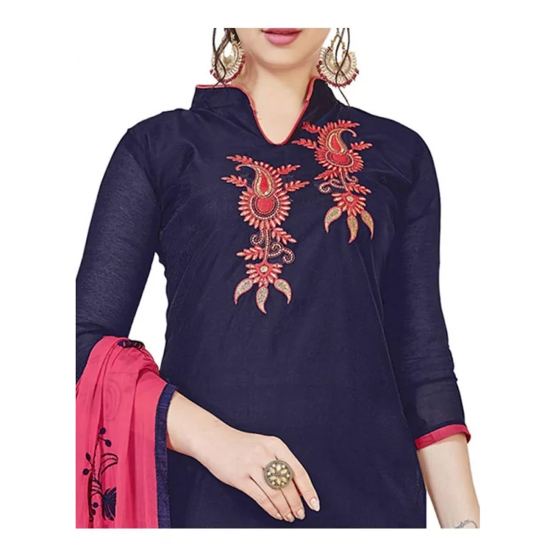 Generic Women's Modal Silk Unstitched Salwar-Suit Material With Dupatta (Navy Blue, 2 Mtr) - Image 3