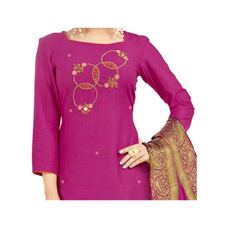 Generic Women's South Slub Cotton Unstitched Salwar-Suit Material With Dupatta (Pink, 2 Mtr) - Image 2