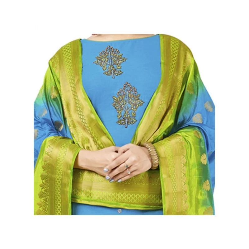 Generic Women's South Slub Cotton Unstitched Salwar-Suit Material With Dupatta (Sky Blue, 2 Mtr) - Image 2
