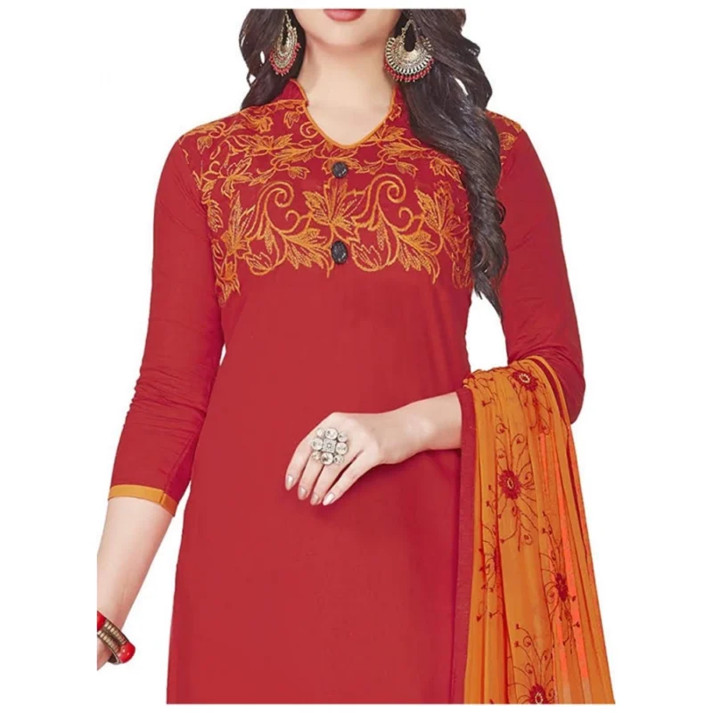 Generic Women's Glaze Cotton Unstitched Salwar-Suit Material With Dupatta (Red, 2 Mtr) - Image 2