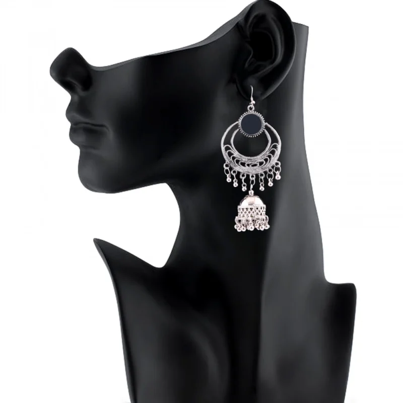Generic Women's Silver Oxidized Hook Dangler Hanging Afgani Tribal Fancy Earrings-Silver - Image 2