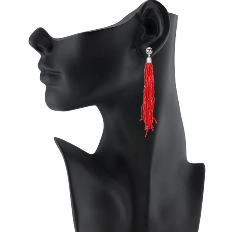 Generic Women's Alloy, Beads Hook Dangler Hanging Earrings-Red - Image 2