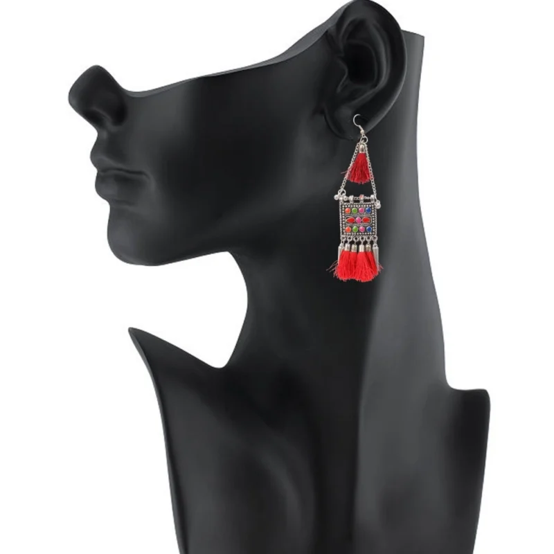 Generic Women's Oxidize Gold plated Hook Dangler Hanging Tassels Earring-Multicolour - Image 2