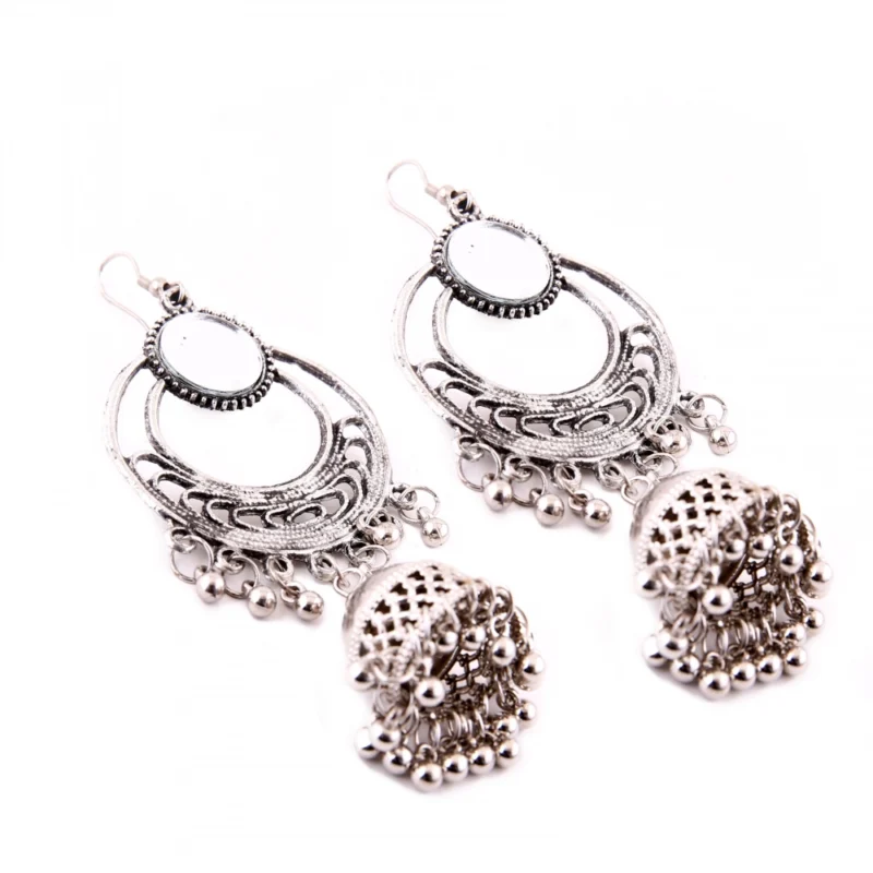 Generic Women's Silver Oxidized Hook Dangler Hanging Afgani Tribal Fancy Earrings-Silver - Image 3