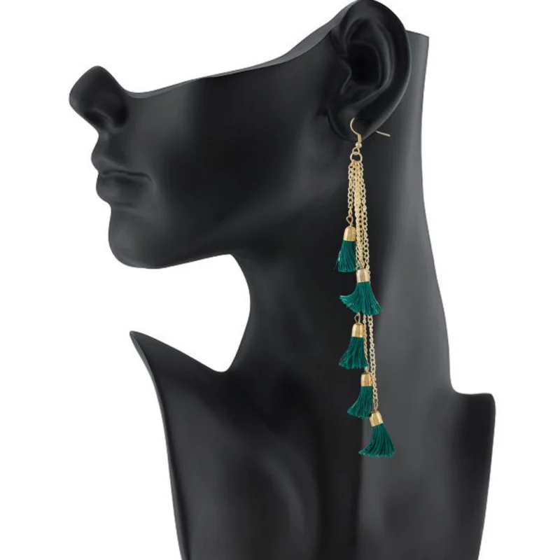 Generic Women's Golden plated Hook Dangler Hanging Earrings-Green - Image 2
