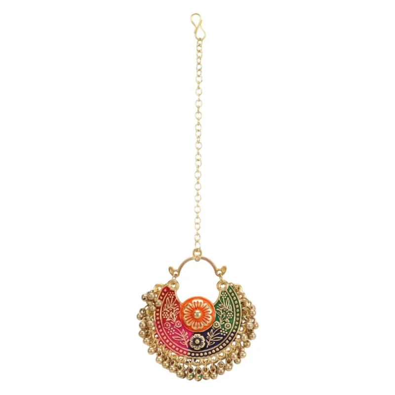Generic Women's Gold Oxidized Earrings and Maang Tikka-Multi - Image 2