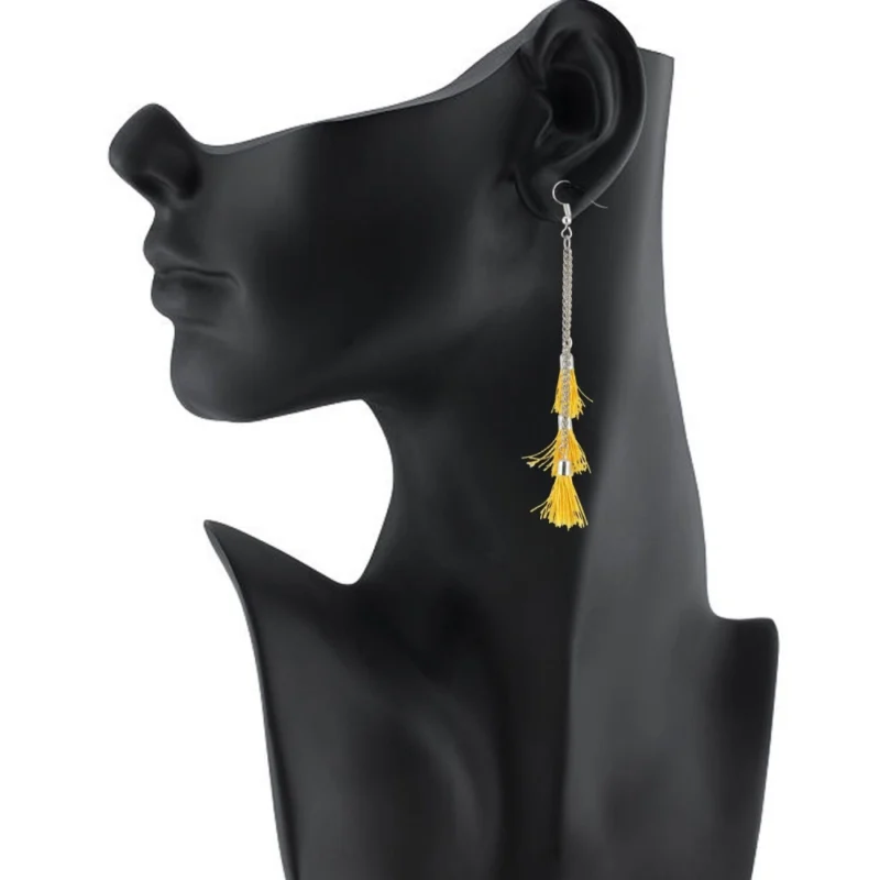 Generic Women's Silver Plated Hook Dangler Hanging Tassel Fashion Earrings-Silver - Image 2