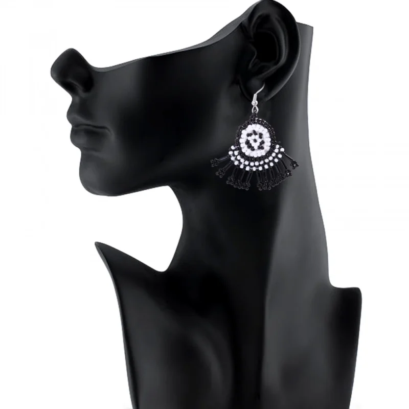 Generic Women's Alloy, Thread Hook Dangler Hanging Earrings-Black - Image 2