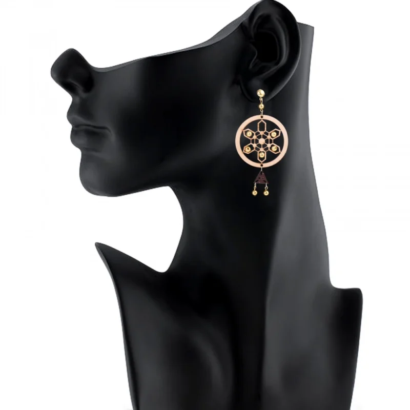 Generic Women's Alloy, Beads Hook Dangler Hanging Earrings-Brown - Image 2