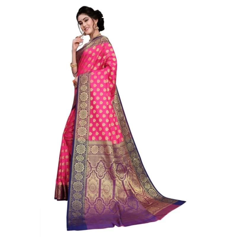 Generic Women's Sana Silk Jacquard Saree With Blouse (Pink, 5-6 Mtrs) - Image 3