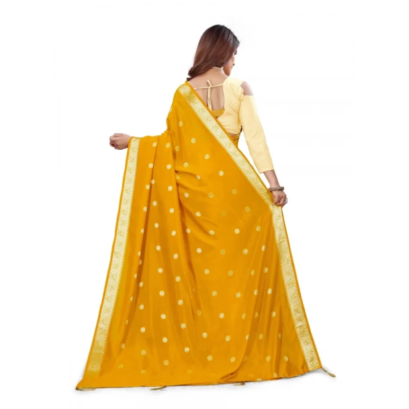Generic Women's Vichitra Silk Saree With Blouse (Mustard, 5-6 Mtrs) - Image 2